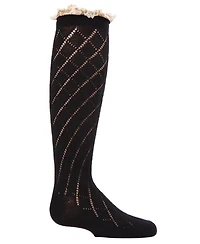 MeMoi Girls Button Lace Trim Knee High Socks