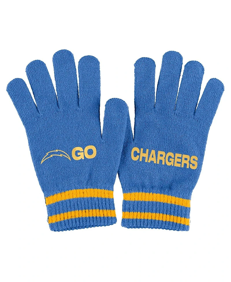 Women's Wear by Erin Andrews Powder Blue Los Angeles Chargers Double Jacquard Cuffed Knit Hat with Pom and Gloves Set
