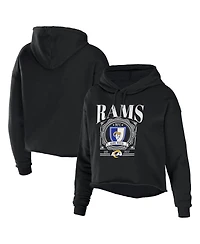 Women's Wear by Erin Andrews Black Los Angeles Rams Cropped Sponge Fleece Pullover Hoodie