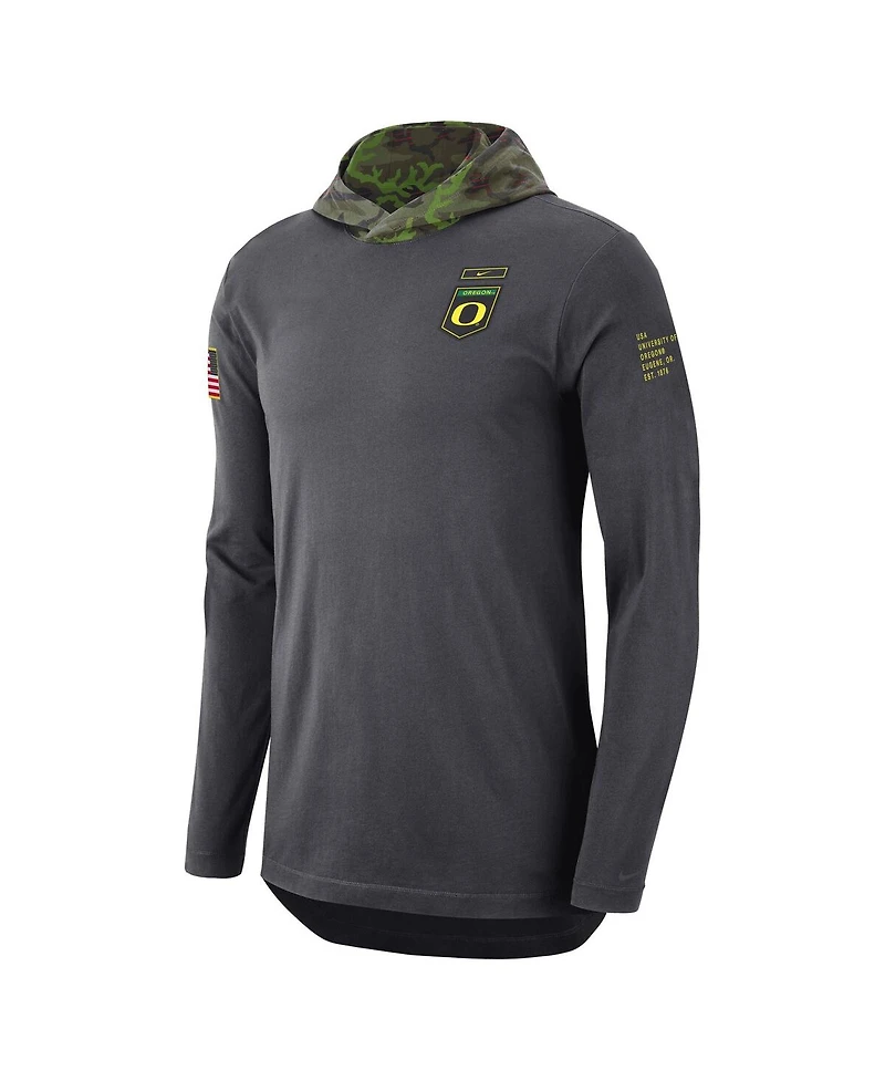 Men's Nike Anthracite Oregon Ducks Military-Inspired Long Sleeve Hoodie T-shirt