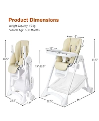 Costway Baby Convertible Folding Adjustable High Chair withWheel Tray Storage Basket