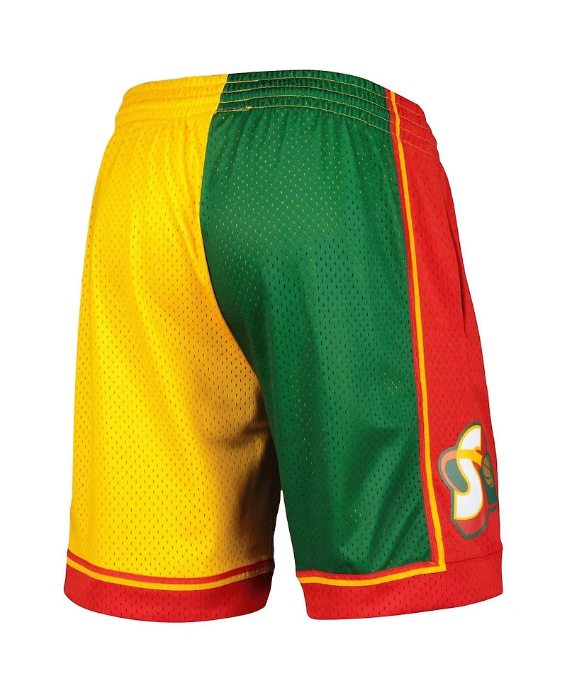 Men's Mitchell & Ness Green, Gold Seattle SuperSonics Hardwood Classics 1995 Split Swingman Shorts