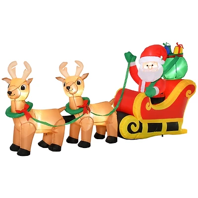 Homcom 8ft Long Christmas Inflatable Santa Claus on Sleigh w/ Reindeer for Yard