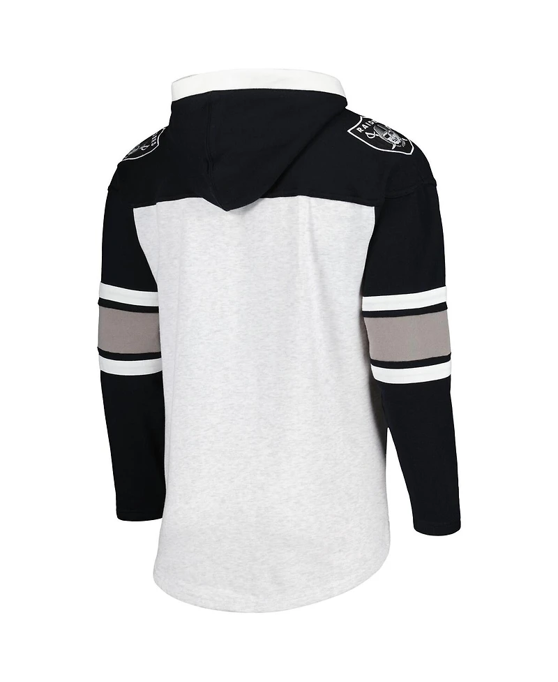 Men's '47 Brand Las Vegas Raiders Heather Gray Gridiron Lace-Up Pullover Hoodie
