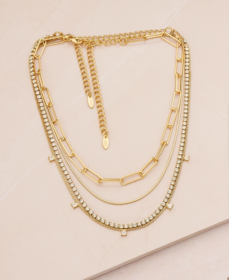 Ettika 18k Gold-Plated 3-Pc. Set Cubic Zirconia Mixed Link Necklaces
