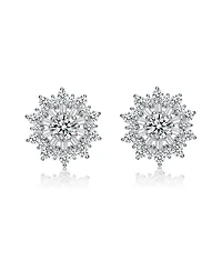 Gv Sterling Silver White Gold Plated Clear Round and Baguette Cubic Zirconia Wreath Stud Earrings