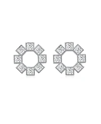 Gv Sterling Silver White Gold Plated Eight Stone Clear Princess Cubic Zirconia Bezel Earrings