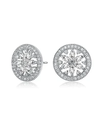 Gv Sterling Silver White Gold Plated Clear Marquise with Round Cubic Zirconia Halo Wreath Earrings