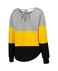 Women's Touch Heathered Gray, Black Pittsburgh Steelers Outfield Deep V-Back Pullover Sweatshirt
