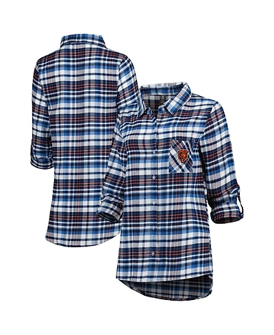 Women's Concepts Sport Navy, Orange Chicago Bears Mainstay Flannel Full-Button Long Sleeve Nightshirt