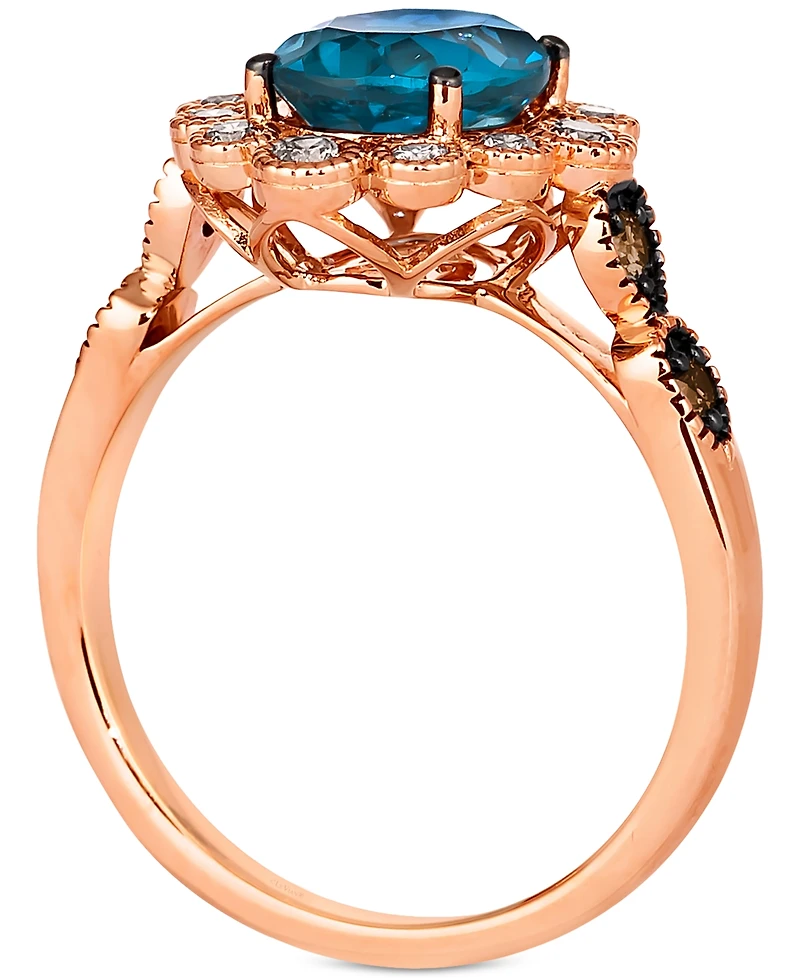 Le Vian Deep Sea Blue Topaz (1-3/4 ct. t.w.) & Diamond (3/8 ct. t.w.) Halo Ring in 14k Rose Gold