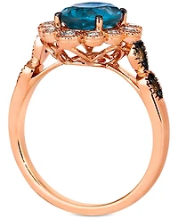 Le Vian Deep Sea Blue Topaz (1-3/4 ct. t.w.) & Diamond (3/8 ct. t.w.) Halo Ring in 14k Rose Gold