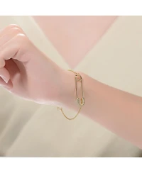Sterling Silver 14K Gold Plated Clear Cubic Zirconia Pin Adjustable Bracelet