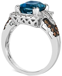 Le Vian Chocolatier Deep Sea Blue Topaz (2-1/2 ct. t.w.) & Diamond (5/8 ct. t.w.) Halo Ring in 14k White Gold
