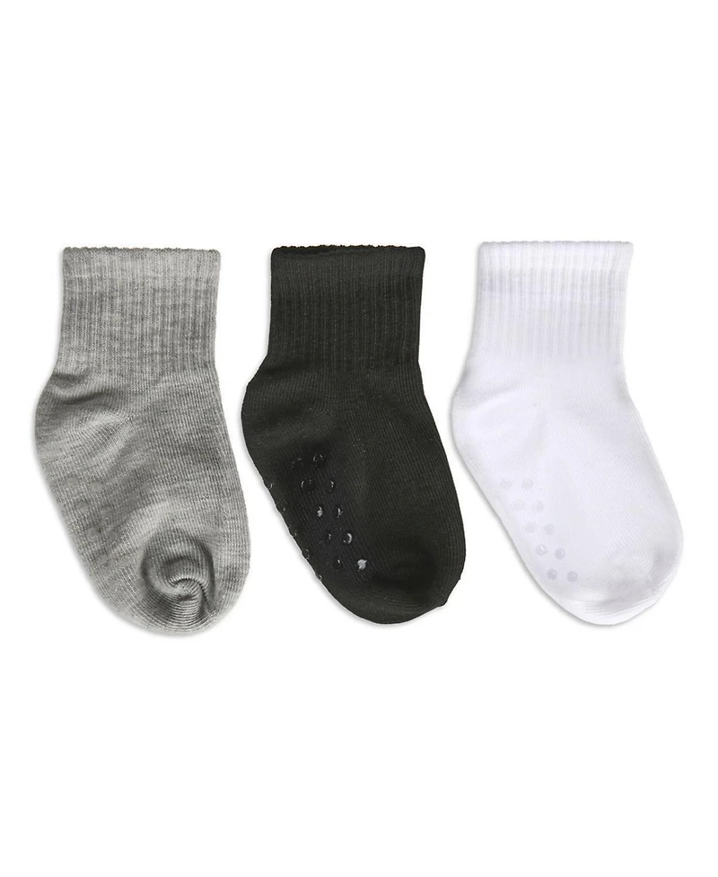 MeMoi Little Girls 3 Pairs Unisex Ribbed Non-Skid Ankle Socks
