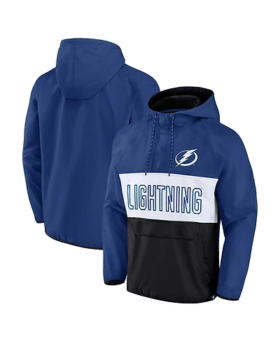 Men's Fanatics Blue, Black Tampa Bay Lightning Backhand Shooter Defender Anorak Raglan Hoodie Quarter-Zip Jacket