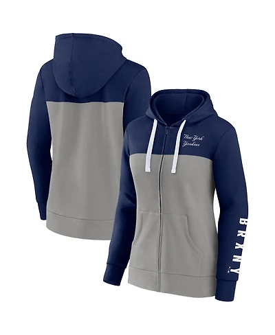 Women's Fanatics Navy, Gray New York Yankees Take The Field Colorblocked Hoodie Full-Zip Jacket