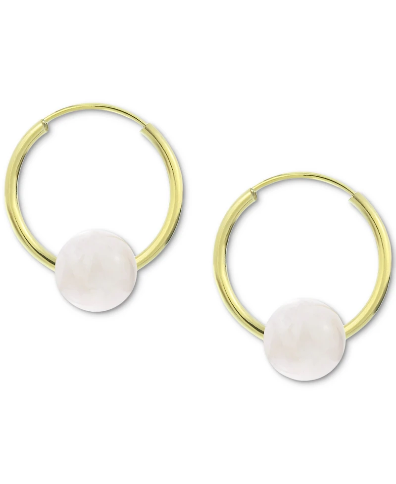 Freshwater Pearl Huggie Hoop Earrings 14k Gold, 0.65" (Also Jade, Lapis Lazuli, Turquoise, Rose Quartz, & Onyx)