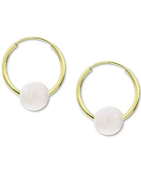 Freshwater Pearl Huggie Hoop Earrings 14k Gold, 0.65" (Also Jade, Lapis Lazuli, Turquoise, Rose Quartz, & Onyx)