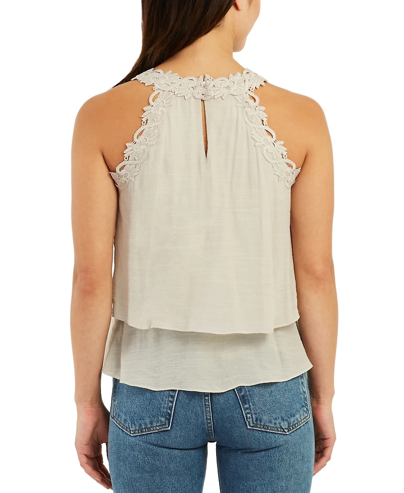 Bcx Juniors' Crochet-Trim Layered-Hem Top