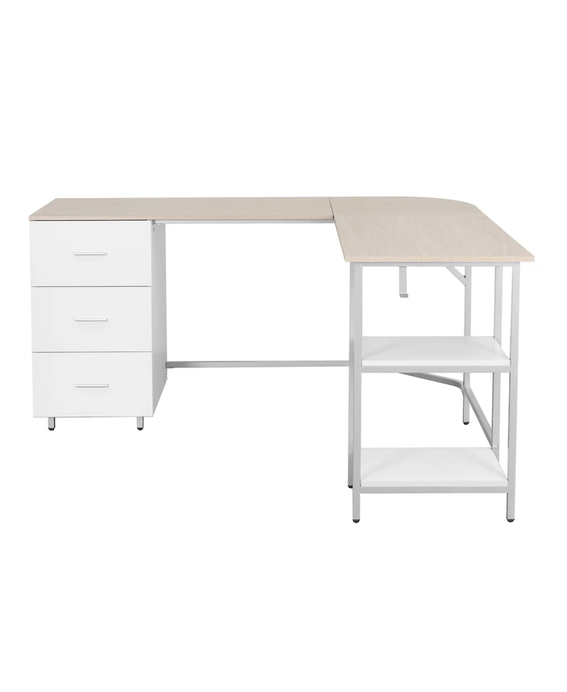 Techni Mobili Wood L-Shape Home Office with Storage Two-Tone Desk