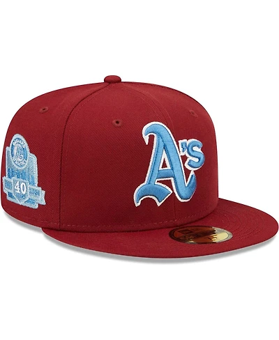 Men's New Era Cardinal Oakland Athletics 40th Anniversary Air Force Blue Undervisor 59FIFTY Fitted Hat