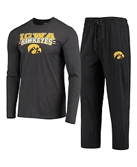 Men's Concepts Sport Black and Heathered Charcoal Iowa Hawkeyes Meter Long Sleeve T-shirt and Pants Sleep Set