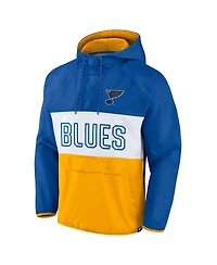 Men's Fanatics Blue, Gold St. Louis Blues Backhand Shooter Defender Anorak Raglan Hoodie Quarter-Zip Jacket
