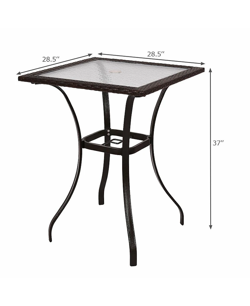 Costway Outdoor Patio Rattan Wicker Bar Square Table Glass Top Yard