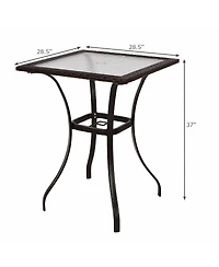 Costway Outdoor Patio Rattan Wicker Bar Square Table Glass Top Yard