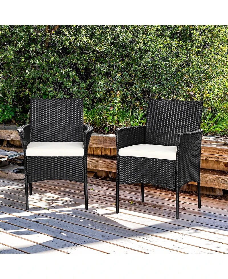 Costway 2PCS Chairs Outdoor Patio Rattan Wicker Dining Arm Seat With Cushions