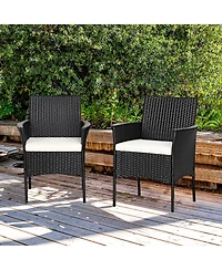 Costway 2PCS Chairs Outdoor Patio Rattan Wicker Dining Arm Seat With Cushions