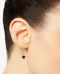 Garnet (1 ct. t.w.) & Diamond Accent Double Heart Leverback Drop Earrings in 14k Gold-Plated Sterling Silver