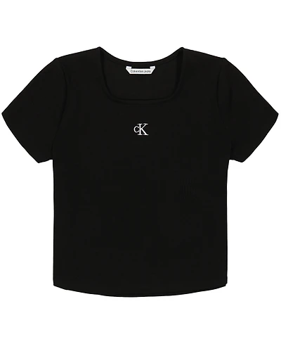 Calvin Klein Big Girls Short Sleeves Square Neck Ribbed T-shirt