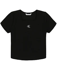 Calvin Klein Big Girls Short Sleeves Square Neck Ribbed T-shirt