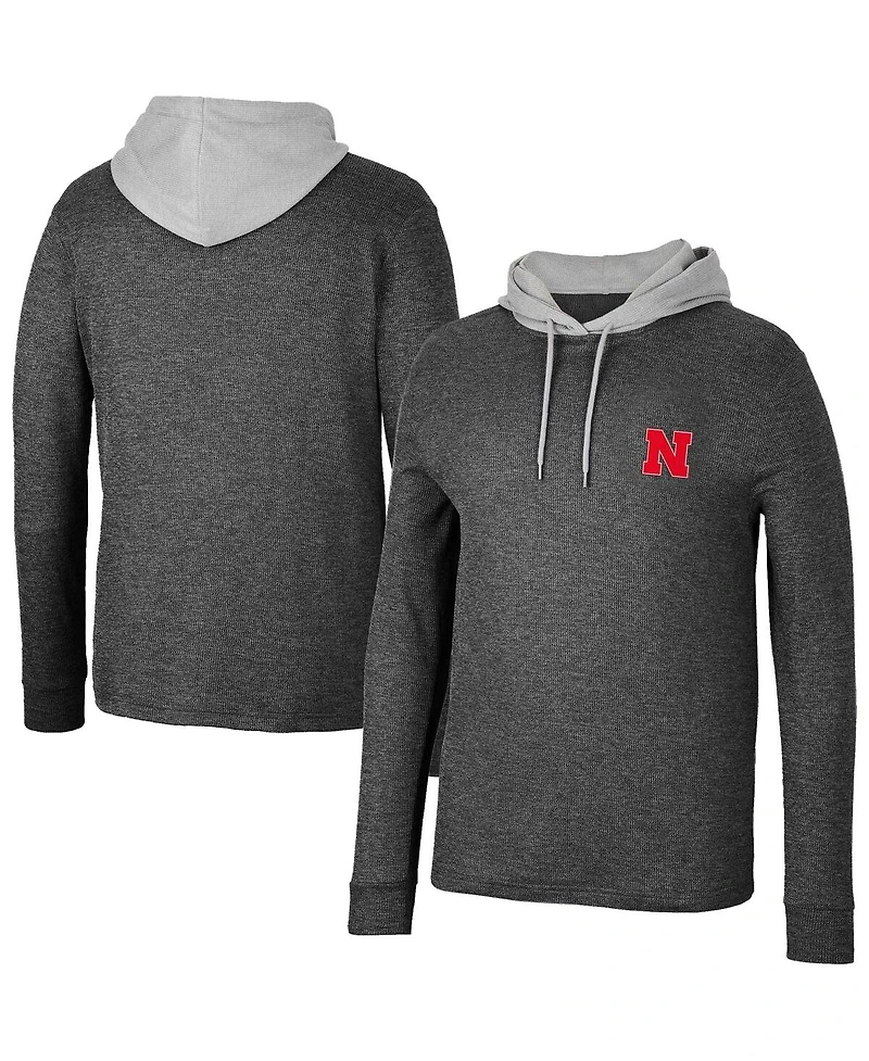 Men's Colosseum Black Nebraska Huskers Ballot Waffle-Knit Thermal Long Sleeve Hoodie T-shirt