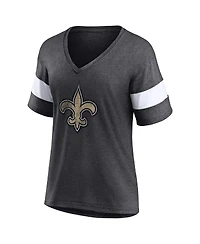 Women's Fanatics Heathered Charcoal, White New Orleans Saints Distressed Team Tri-Blend V-Neck T-shirt
