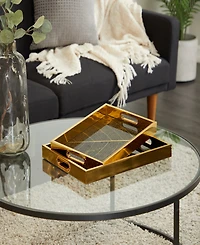 Rosemary Lane Plastic Geometric Tray with Black Glass, Set of 2, 16", 14" W