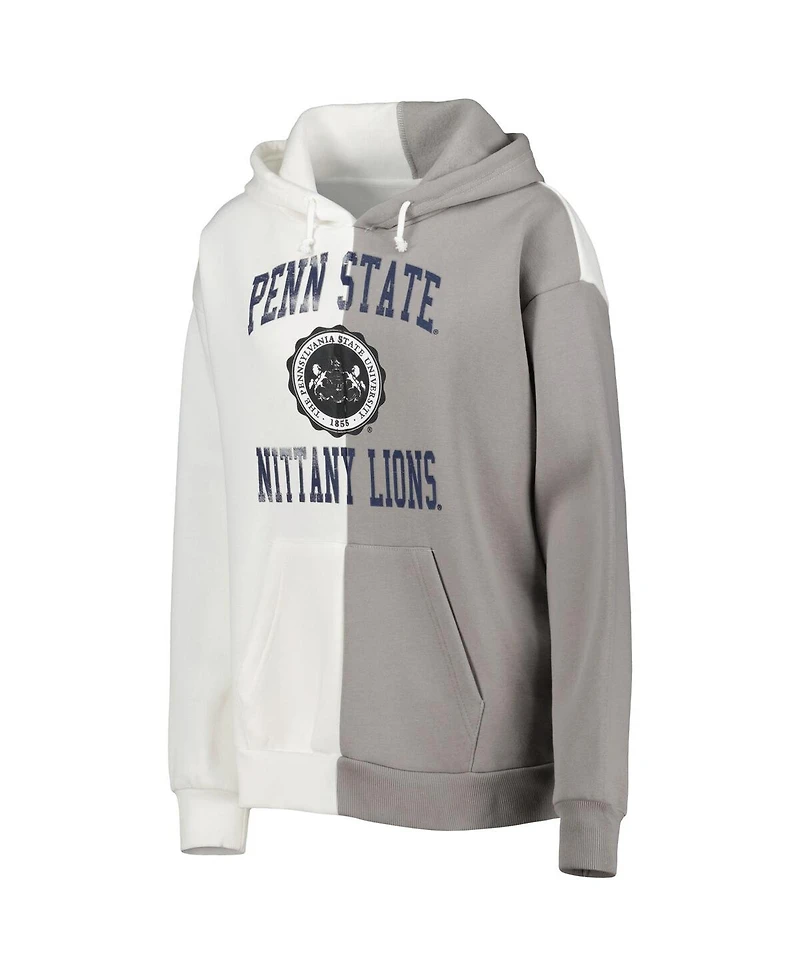 Women's Gameday Couture Gray and White Penn State Nittany Lions Split Pullover Hoodie