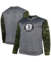 Men's Fanatics Heather Charcoal Brooklyn Nets Big and Tall Camo Stitched Sweatshirt