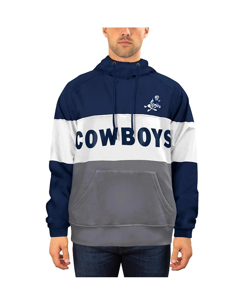 Men's New Era Navy and White Dallas Cowboys Fleece Retro Joe Pullover Hoodie