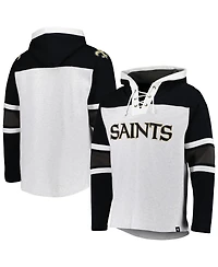 Men's '47 Brand New Orleans Saints Heather Gray Gridiron Lace-Up Pullover Hoodie