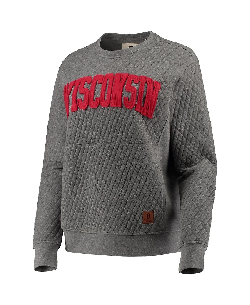 Women's Pressbox Heather Charcoal Wisconsin Badgers Moose Quilted Pullover Sweatshirt