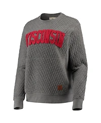 Women's Pressbox Heather Charcoal Wisconsin Badgers Moose Quilted Pullover Sweatshirt
