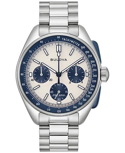 Bulova Men's Chronograph Archive Lunar Pilot Stainless Steel Bracelet Watch Box Set 44mm