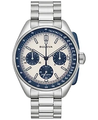 Bulova Men's Chronograph Archive Lunar Pilot Stainless Steel Bracelet Watch Box Set 44mm