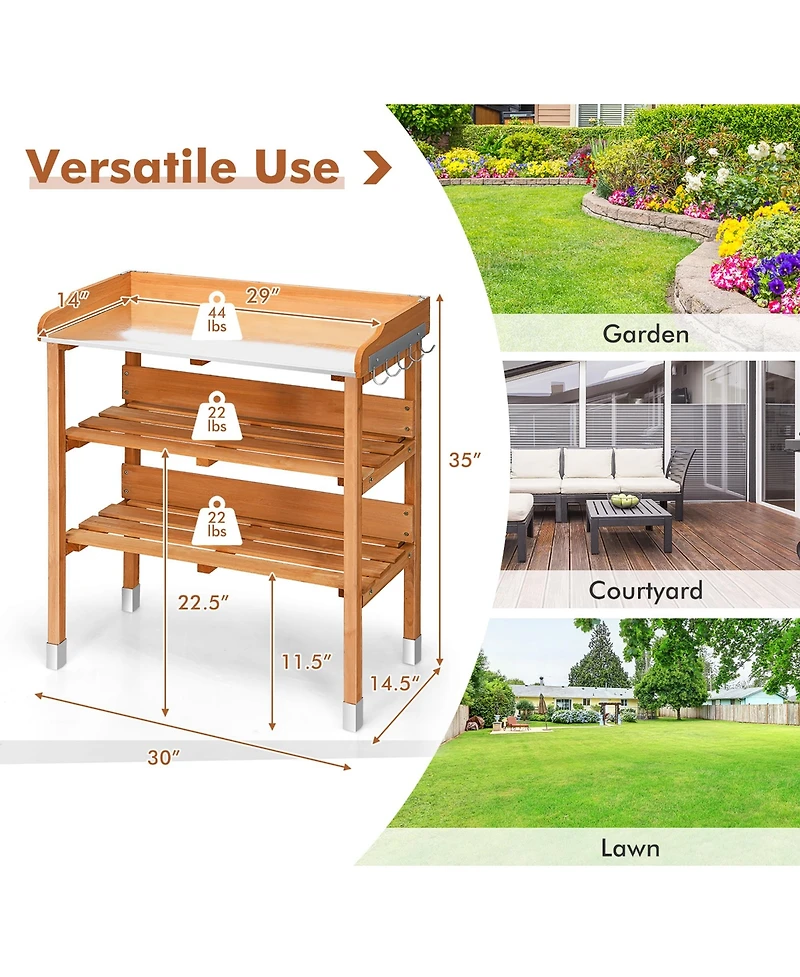 Garden Wooden Potting Bench Work Station Table Tool Storage Shelf W/Hook