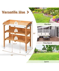 Garden Wooden Potting Bench Work Station Table Tool Storage Shelf W/Hook