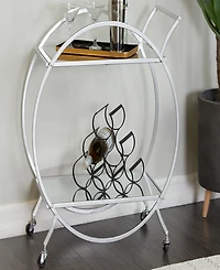 Rosemary Lane 14" x 28" x 30" Iron Rolling with Wheels and Handle 2 Mirrored Shelves Bar Cart