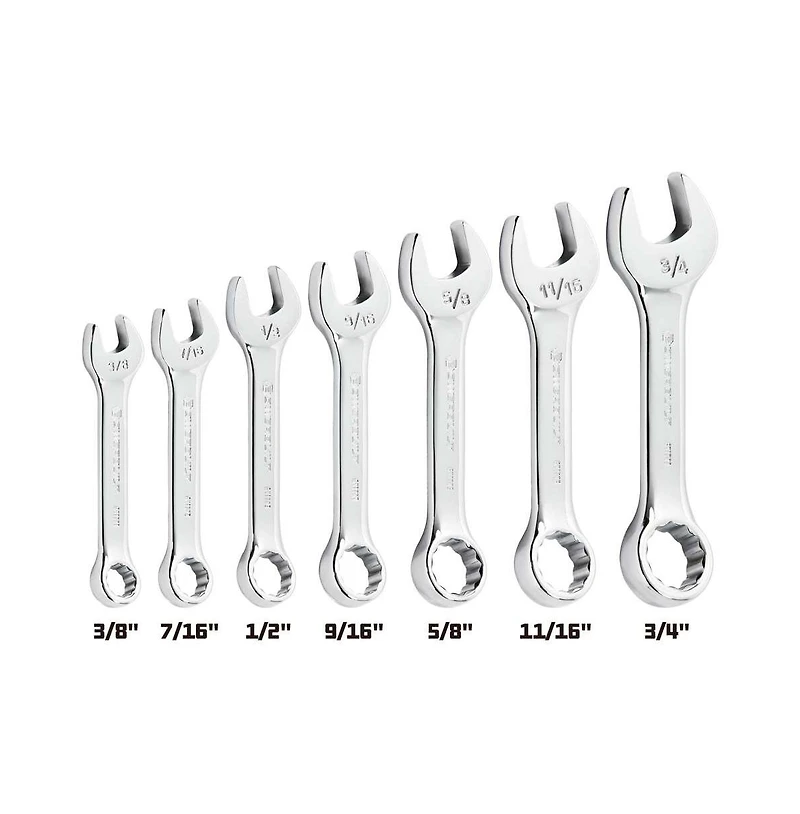 Powerbuilt 7 Piece Sae Stubby Combination Wrench Set